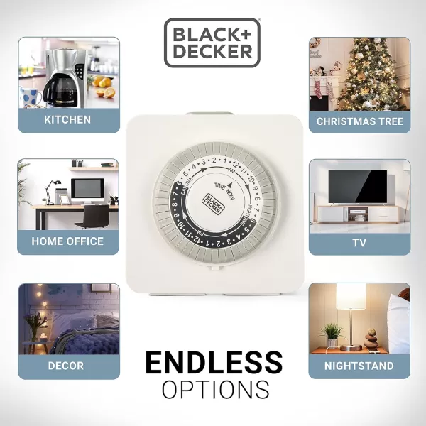BLACK+DECKER Light Timers, Indoor, Programmable, 2 Pack, with 2 Grounded Outlets- Analog Timer Outlet with 30 Minute Intervals for Lights, Lamps, Appliances - Electric Timer with Override Switch