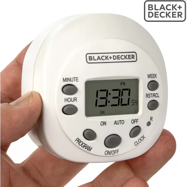 BLACK+DECKER Light Timers, Programmable, Indoor, 1 Pack, with Grounded Outlet - Compact Digital Timer Outlet with Daylight Savings Mode, 7-Day Weekly Settings - Plug Timer for Appliances, Lamps