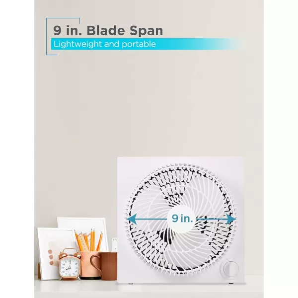 BLACK+DECKER Mini Box Fan Tabletop Quiet 9 Inch Desk Box Fans Frameless BFB09W White