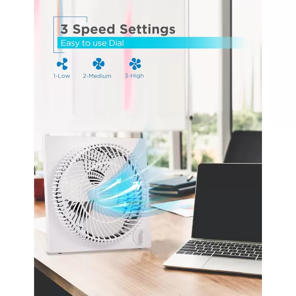 BLACK+DECKER Mini Box Fan Tabletop Quiet 9 Inch Desk Box Fans Frameless BFB09W White