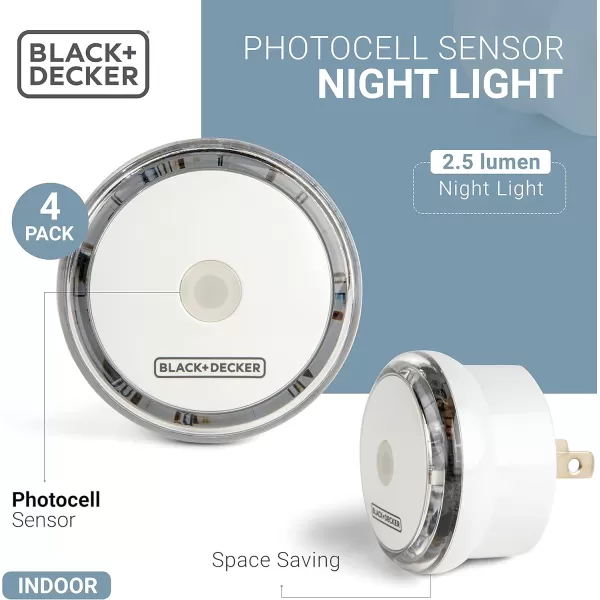 BLACK+DECKER Night Light Plug in with Photocell Sensor, 2.5 Lumen, 4 Pack - Outlet Room Lights