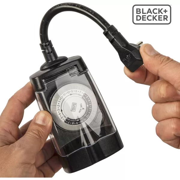 BLACK+DECKER Outdoor Timer, 2 Pack, with 2 Grounded Outlets - Waterproof Outlet Timer with 30-Minute Intervals for Lights, Holiday Decorations - Analog Light Timers with Outlet On/Timer On Switch