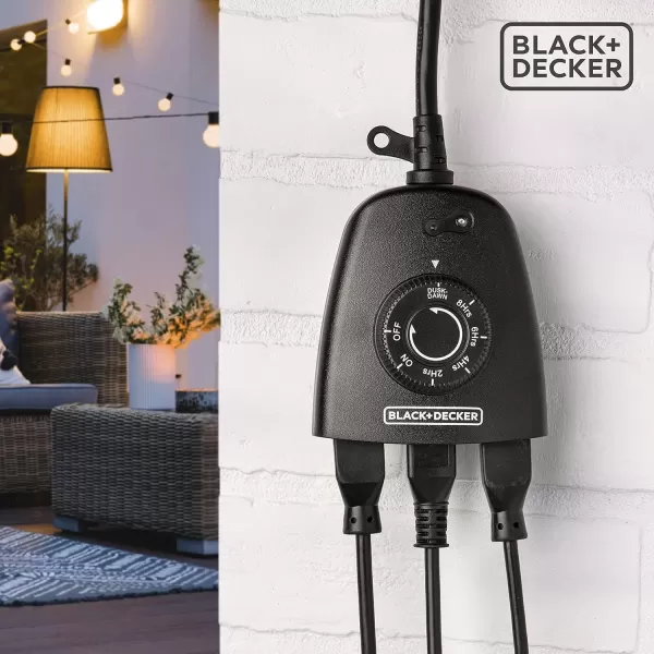 BLACK+DECKER Outdoor Timer with 3 Grounded Outlets - Waterproof Outlet Timer with Countdown, Dusk to Dawn Timer for Lights, Holiday Decorations - Durable Light Timers with Photocell Sensor
