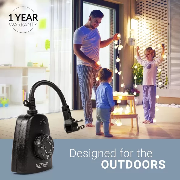 BLACK+DECKER Outdoor Timer with 3 Grounded Outlets - Waterproof Outlet Timer with Countdown, Dusk to Dawn Timer for Lights, Holiday Decorations - Durable Light Timers with Photocell Sensor