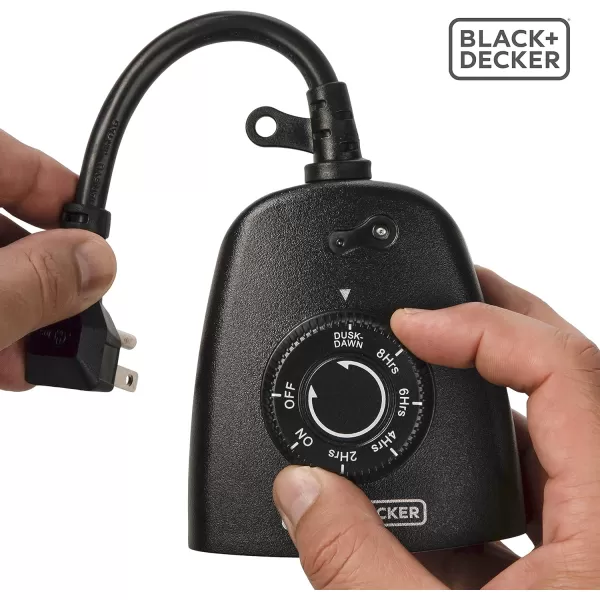 BLACK+DECKER Outdoor Timer with 3 Grounded Outlets - Waterproof Outlet Timer with Countdown, Dusk to Dawn Timer for Lights, Holiday Decorations - Durable Light Timers with Photocell Sensor