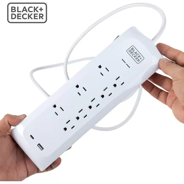 BLACK+DECKER Power Strip Extension Cord with 8 Grounded Outlets, USB Port, USB-C Port, 5.5 ft Cable - Indoor Charging Station Outlet Strip with Flat Plug - Premium Electrical Outlets &amp; Accessories