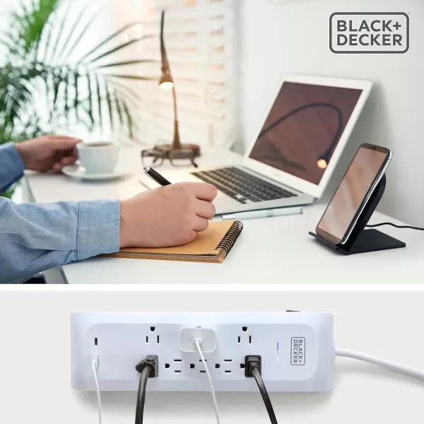 BLACK+DECKER Power Strip Extension Cord with 8 Grounded Outlets, USB Port, USB-C Port, 5.5 ft Cable - Indoor Charging Station Outlet Strip with Flat Plug - Premium Electrical Outlets &amp; Accessories