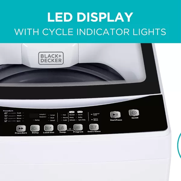 BLACK+DECKER Small Portable Washer, Washing Machine for Household Use, Portable Washer 0.9 Cu. Ft. with 5 Cycles, Transparent Lid &amp; LED Display