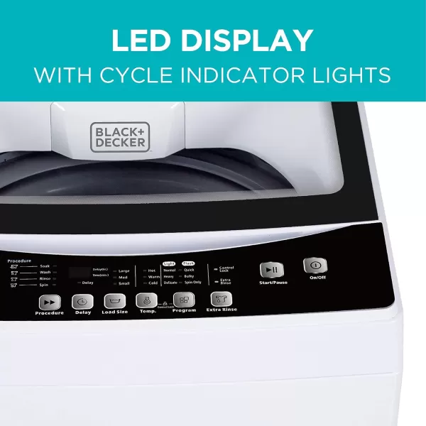 BLACK+DECKER Small Portable Washer, Washing Machine for Household Use, Portable Washer 0.9 Cu. Ft. with 5 Cycles, Transparent Lid &amp; LED Display