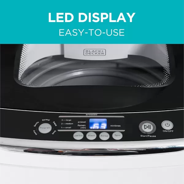 BLACK+DECKER Small Portable Washer, Washing Machine for Household Use, Portable Washer 0.9 Cu. Ft. with 5 Cycles, Transparent Lid &amp; LED Display