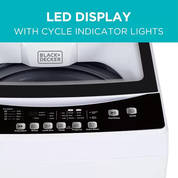 BLACK+DECKER Small Portable Washer, Washing Machine for Household Use, Portable Washer 0.9 Cu. Ft. with 5 Cycles, Transparent Lid &amp; LED Display