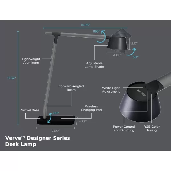 BLACK+DECKER Verve Designer Desk Lamp with Qi Wireless Charger, True White LED + 16M RGB Colors