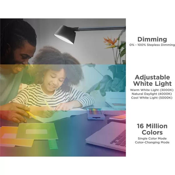 BLACK+DECKER Verve Designer Desk Lamp with Qi Wireless Charger, True White LED + 16M RGB Colors