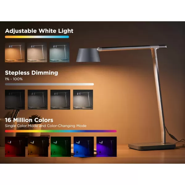 BLACK+DECKER Verve Designer Desk Lamp with USB Charging Port, True White LED + 16M RGB Colors