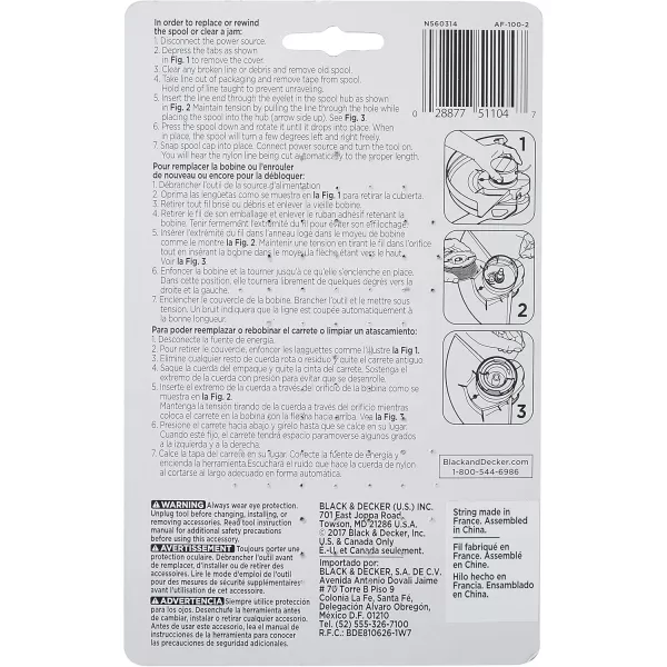 BLACK+DECKER Weed Eater String, Trimmer Line, 3-Pack, 30-Feet of Replacement Spool, 0.065-Inch Diameter 