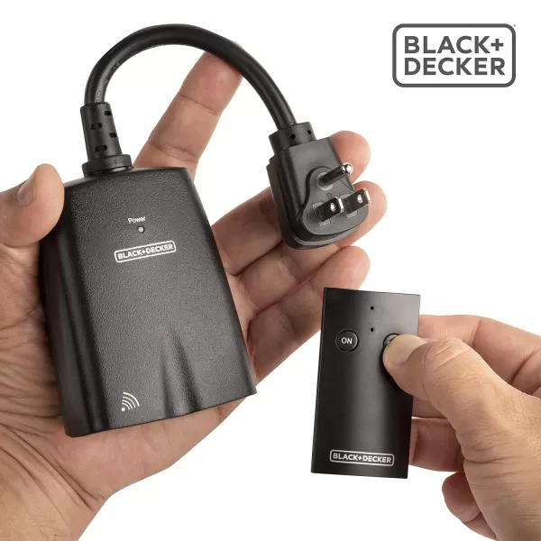BLACK+DECKER Wireless Outdoor Timer Outlet with Remote, 2 Grounded Outlets, Photocell Sensor