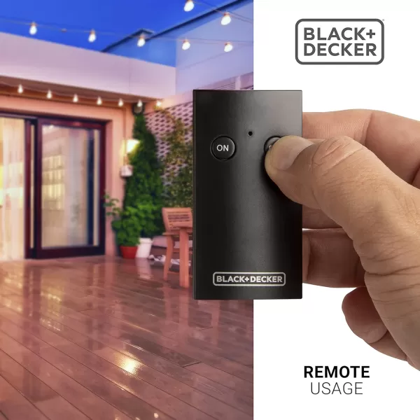 BLACK+DECKER Wireless Outdoor Timer Outlet with Remote, 2 Grounded Outlets, Photocell Sensor