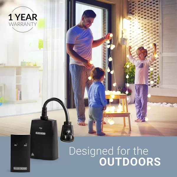 BLACK+DECKER Wireless Outdoor Timer Outlet with Remote, 2 Grounded Outlets, Photocell Sensor