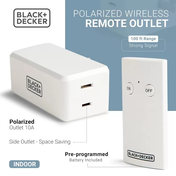 BLACK+DECKER Wireless Remote-Control Outlet, 1 Polarized Outlet, 1 Remote - Premium Light Switches