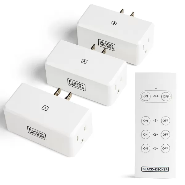 BLACK+DECKER Wireless Remote-Control Outlet, Pack of 3 Outlets, 1 Remote - Premium Light Switches