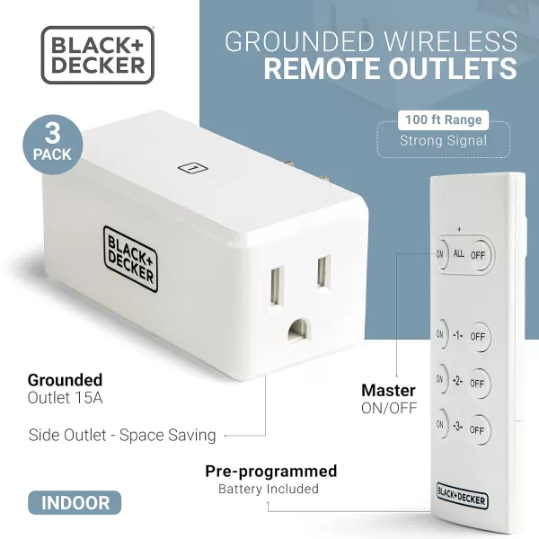 BLACK+DECKER Wireless Remote-Control Outlet, Pack of 3 Outlets, 1 Remote - Premium Light Switches