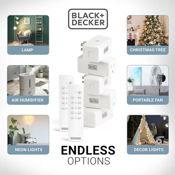 BLACK+DECKER Wireless Remote-Control Outlet, Pack of 5 Outlets, 2 Remotes - Premium Light Switches