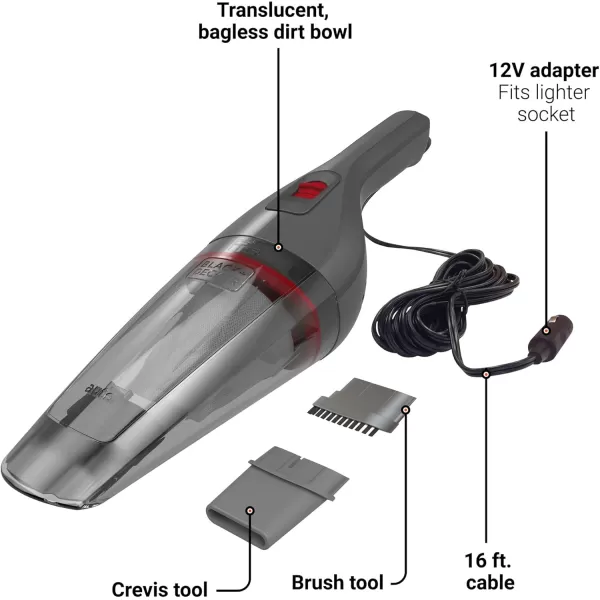BLACK+DECKER dustbuster 12V DC Car Handheld Vacuum, Red 