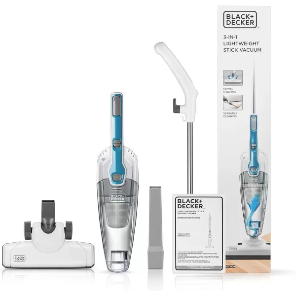 Black &amp; Decker BDST1609 3-in-1 Corded Lightweight Handheld Cleaner &amp; Stick Vacuum Cleaner, White with Aqua Blue