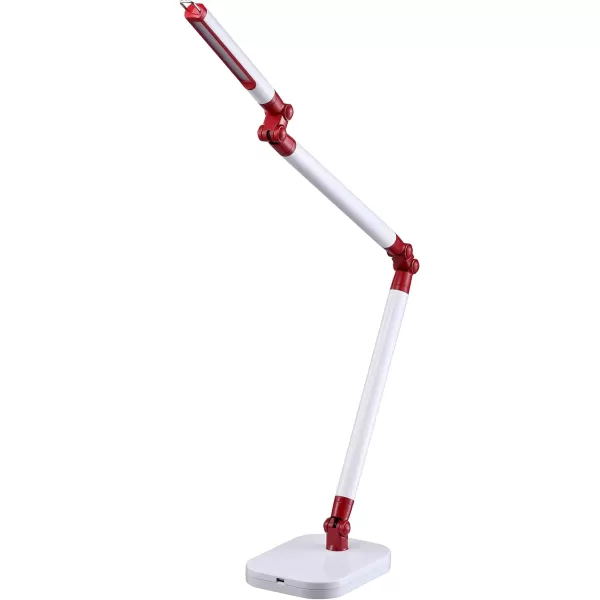 Black and Decker LED10ARC-WHTRED PureOptics Summit Flex Ultra Reach 10W Flicker-Free Natural Daylight LED Desk Lamp with USB Charging Port, 6 Dimming Levels , 26.0" x 6.0" x 29.5", White/Red