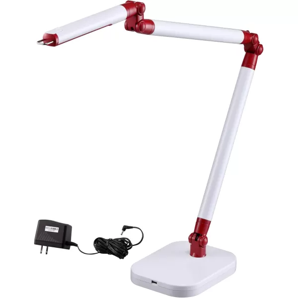 Black and Decker LED10ARC-WHTRED PureOptics Summit Flex Ultra Reach 10W Flicker-Free Natural Daylight LED Desk Lamp with USB Charging Port, 6 Dimming Levels , 26.0" x 6.0" x 29.5", White/Red
