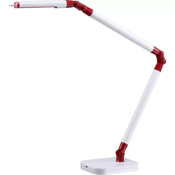 Black and Decker LED10ARC-WHTRED PureOptics Summit Flex Ultra Reach 10W Flicker-Free Natural Daylight LED Desk Lamp with USB Charging Port, 6 Dimming Levels , 26.0" x 6.0" x 29.5", White/Red