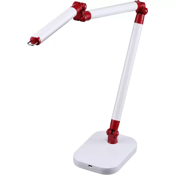 Black and Decker LED10ARC-WHTRED PureOptics Summit Flex Ultra Reach 10W Flicker-Free Natural Daylight LED Desk Lamp with USB Charging Port, 6 Dimming Levels , 26.0" x 6.0" x 29.5", White/Red