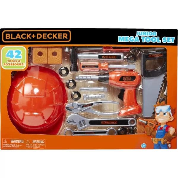 Black+Decker Junior Kids Tool Set - Mega Tool Set with 42Piece Tools &amp; Accessories! Role Play Tools for Toddlers Boys &amp; Girls Ages 3 Years Old &amp; Above, Includes Helmet &amp; Drill!