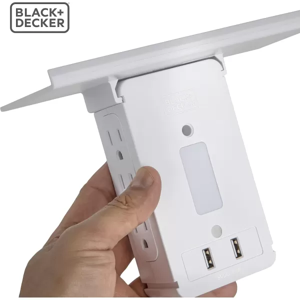 Black+Decker Surge Protector Outlet Shelf with Night Light, 6 Grounded Outlets, 2 USB, 100 Lumen