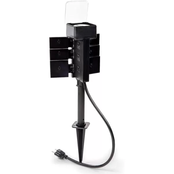 BLACK+DECKER Garden Timer Stake with 6 Grounded Outlets - Waterproof Outlet Timer with 30-Minute Intervals for Lights, Tools - Outdoor Power Stake with Overload Protection - Premium Light Timers