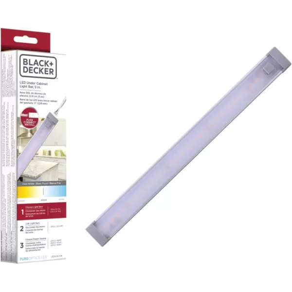 BLACK+DECKER LEDUC9-1WB Push Wire Under Cabinet Light Bar, Plug-in or Hardwire, 9", Warm White, Gray