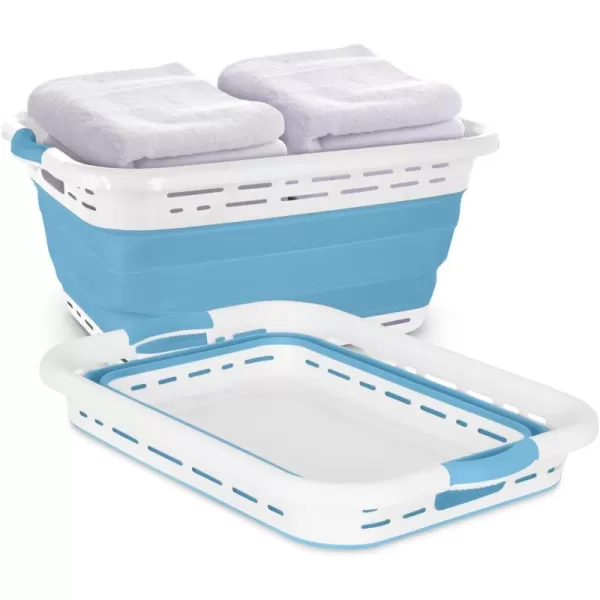 BLACK+DECKER Large 25" Slim Collapsible Plastic Laundry Basket, Space Saving Portable Pop Up Storage &amp; Organization Basket, 3" High When Folded, Dual Comfort Grip Handles, Grey &amp; White…