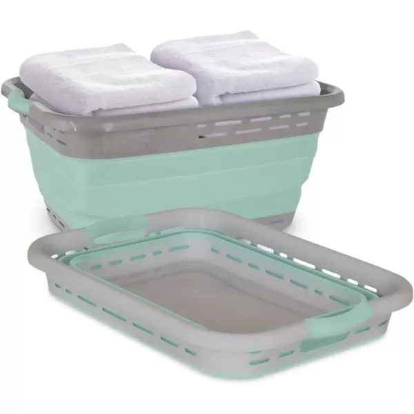 BLACK+DECKER Large 25" Slim Collapsible Plastic Laundry Basket, Space Saving Portable Pop Up Storage &amp; Organization Basket, 3" High When Folded, Dual Comfort Grip Handles, Grey &amp; White…