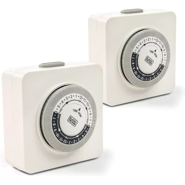 BLACK+DECKER Light Timers, Indoor, Programmable, 2 Pack, with 2 Grounded Outlets- Analog Timer Outlet with 30 Minute Intervals for Lights, Lamps, Appliances - Electric Timer with Override Switch