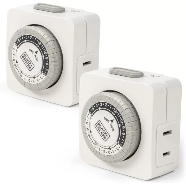 BLACK+DECKER Light Timers, Indoor, Programmable, 2 Pack, with Polarized Outlet - Analog Timer Outlet with 30 Minute Intervals for Lights, Lamps, Appliances - Electric Timer with Override Switch