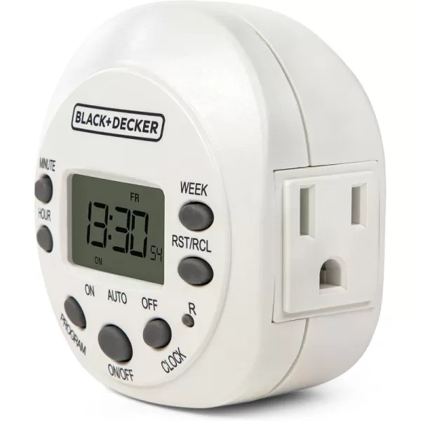 BLACK+DECKER Light Timers, Programmable, Indoor, 1 Pack, with Grounded Outlet - Compact Digital Timer Outlet with Daylight Savings Mode, 7-Day Weekly Settings - Plug Timer for Appliances, Lamps