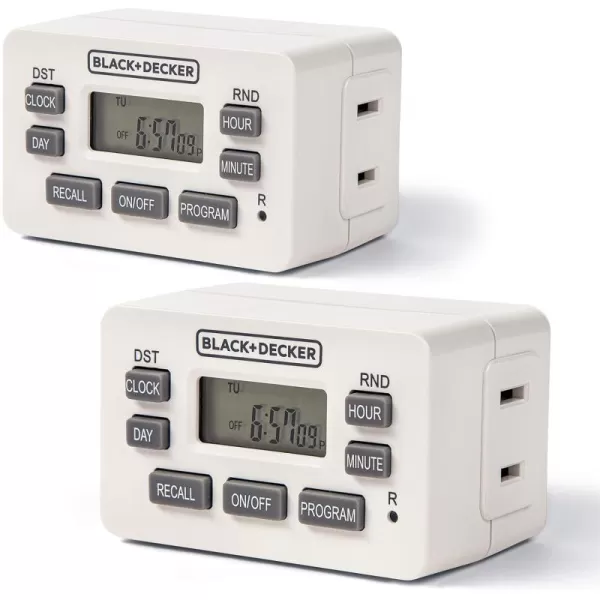 BLACK+DECKER Light Timers, Programmable, Indoor, 2 Pack, with Polarized Outlet - Compact Digital Timer Outlet with Daylight Savings Mode, 7-Day Weekly Settings - Plug Timer for Appliances, Lamps