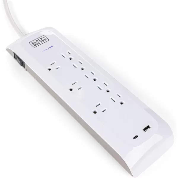 BLACK+DECKER Power Strip Extension Cord with 8 Grounded Outlets, USB Port, USB-C Port, 5.5 ft Cable - Indoor Charging Station Outlet Strip with Flat Plug - Premium Electrical Outlets &amp; Accessories