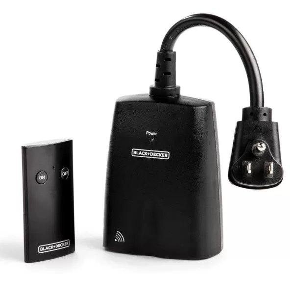 BLACK+DECKER Wireless Outdoor Timer Outlet with Remote, 2 Grounded Outlets, Photocell Sensor