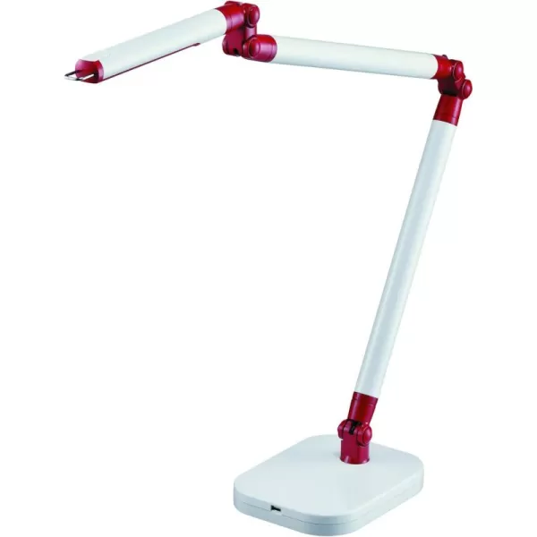 Black and Decker LED10ARC-WHTRED PureOptics Summit Flex Ultra Reach 10W Flicker-Free Natural Daylight LED Desk Lamp with USB Charging Port, 6 Dimming Levels , 26.0" x 6.0" x 29.5", White/Red