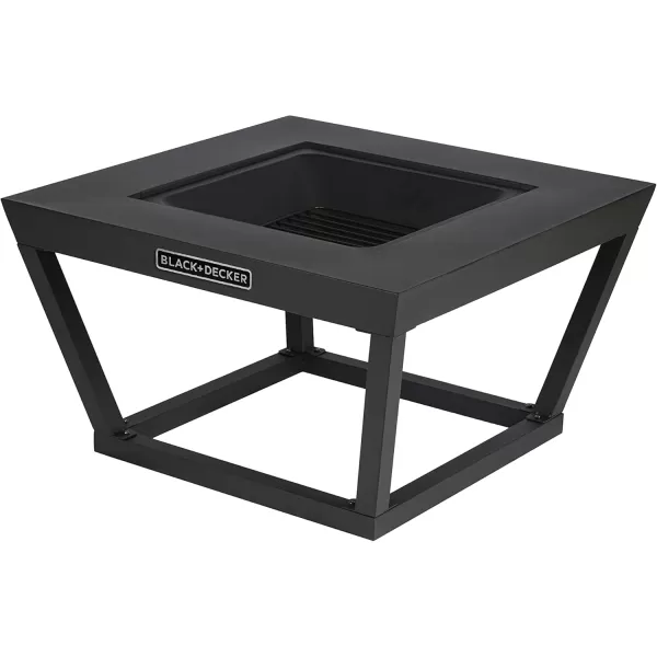 BLACK + DECKER 32" Sq Steel Wood burning fire pit Outdoor backyard use includes mesh lid &amp; poker Black