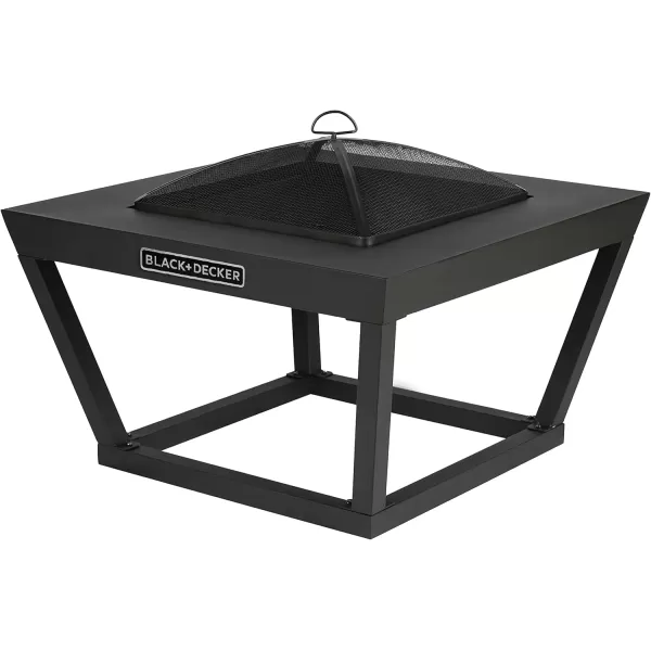 BLACK + DECKER 32" Sq Steel Wood burning fire pit Outdoor backyard use includes mesh lid &amp; poker Black