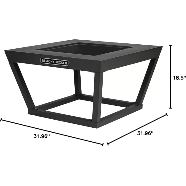 BLACK + DECKER 32" Sq Steel Wood burning fire pit Outdoor backyard use includes mesh lid &amp; poker Black