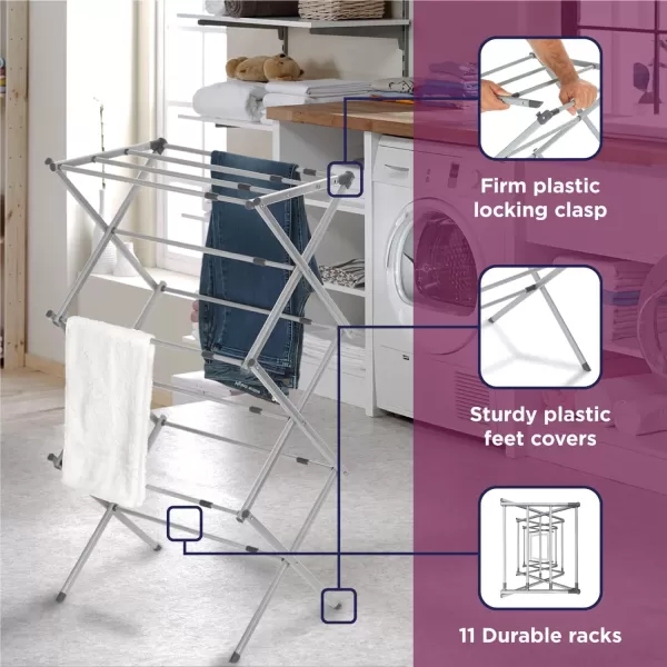 BLACK + DECKER Laundry Organization Expandable/Collapsible Clothes Drying Rack. Essential for Camping/Trailers or Anywhere You Air Dry Laundry. Oversized for Multiple Garments, 