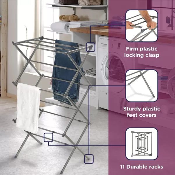 BLACK + DECKER Laundry Organization Expandable/Collapsible Clothes Drying Rack. Essential for Camping/Trailers or Anywhere You Air Dry Laundry. Oversized for Multiple Garments, 